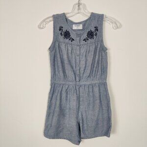 Old Navy Embroidered Chambray Sleeveless Romper Kid's Size Large Cotton Linen